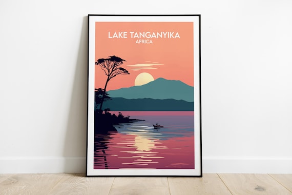 Lake Tanganyika Africa Sunset Minimalist White Travel Poster Art