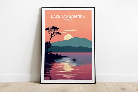 Lake Tanganyika Travel Print Africa Poster Custom Personalised Wedding Birthday Gift