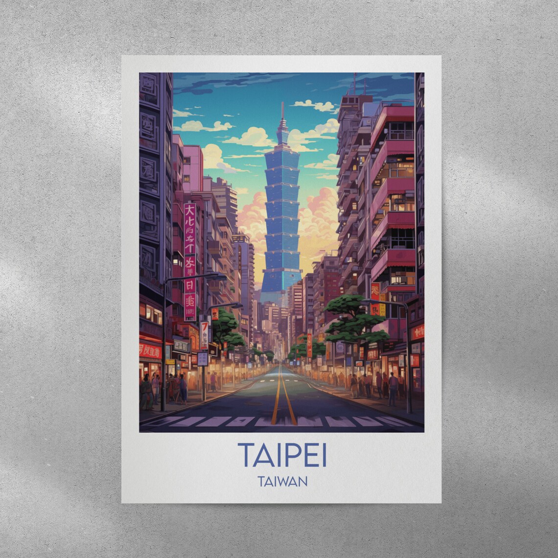 Taiwan Taipei 101 Tower City Street Sunset Dusk Scene Art Poster - Image 4