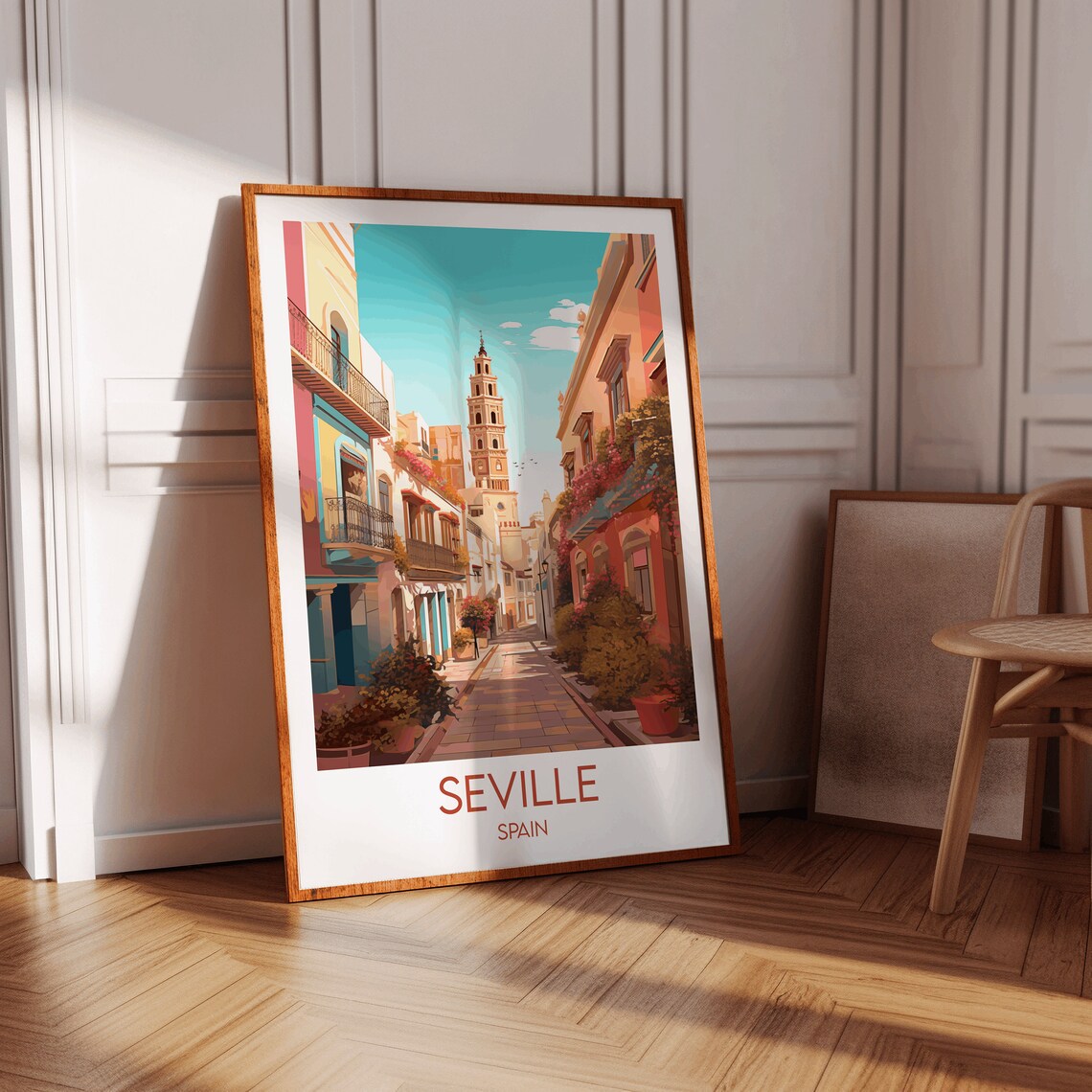Seville Spain Sunlit Street Bell Tower Bougainvillea Travel Poster - Image 2