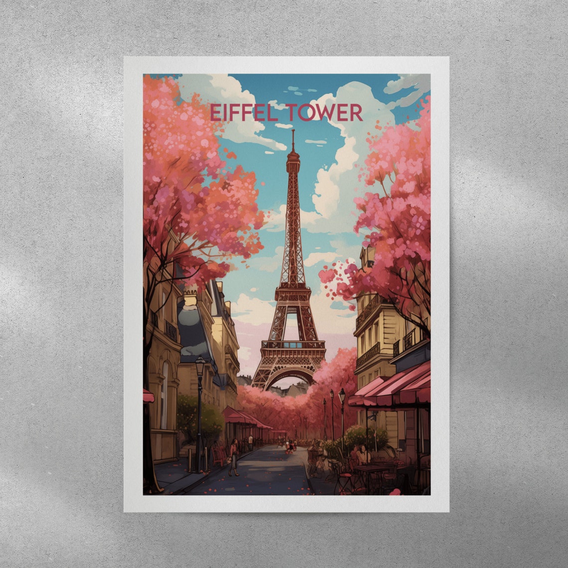 Eiffel Tower Paris Pink Cherry Blossom Street Cafe Spring Poster - Image 3