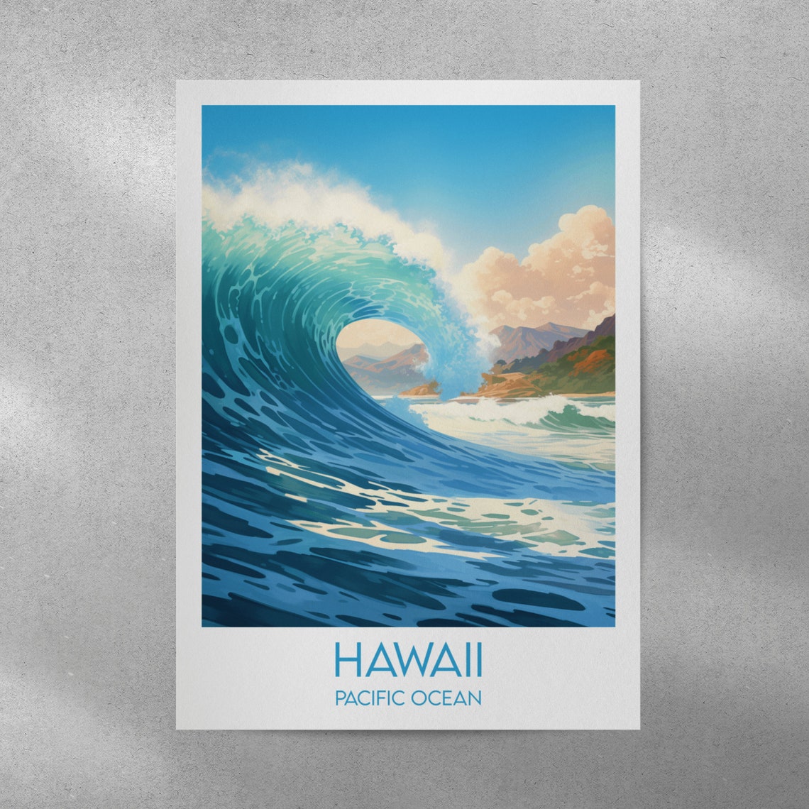 Hawaii Pacific Ocean Giant Surf Barrel Wave Vintage Travel Poster - Image 2