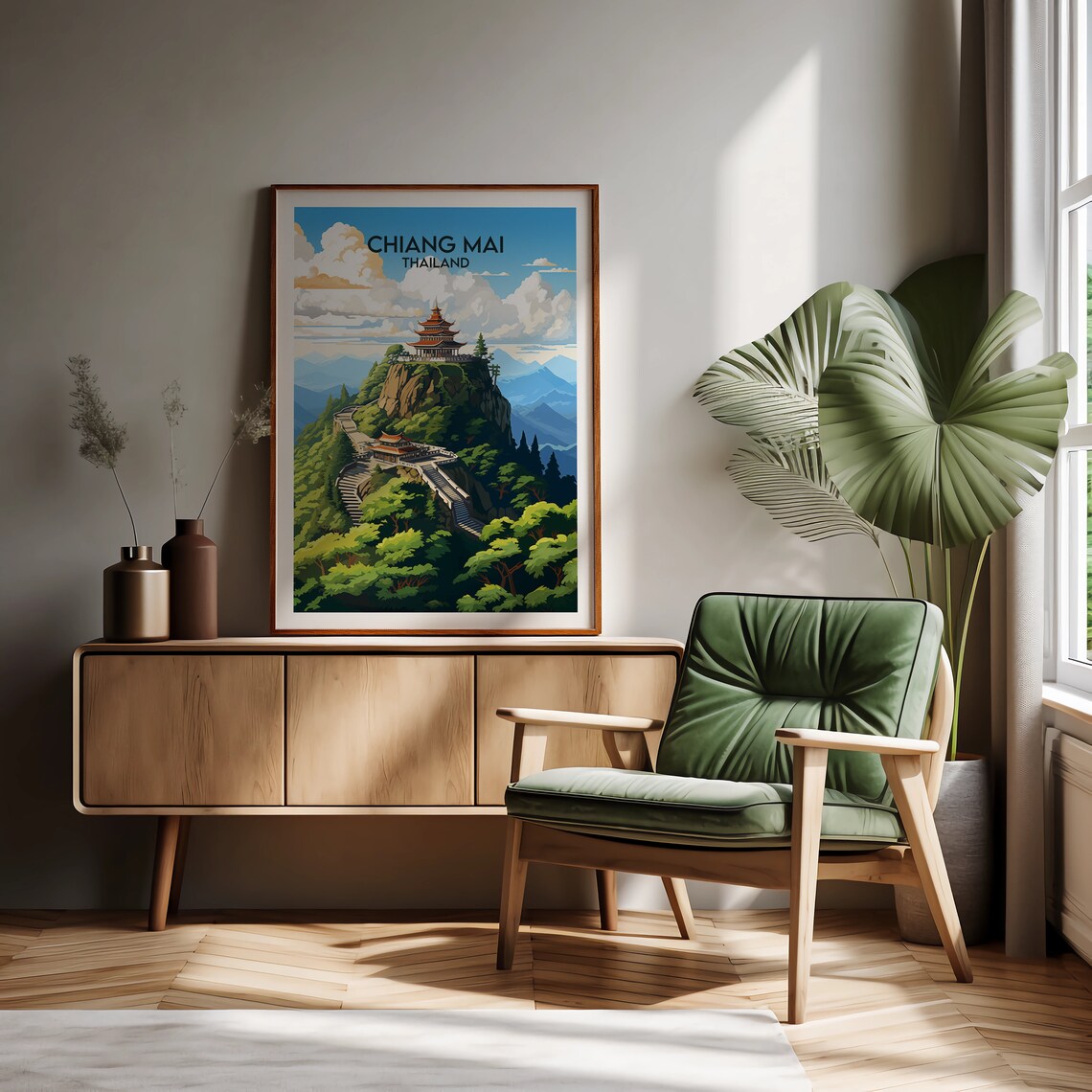 Chiang Mai Thailand Mountain Temple Forest Stairs Scenic Travel Poster - Image 3
