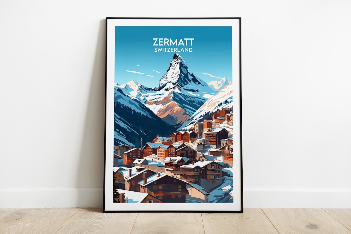Zermatt Ski Travel Poster, Switzerland Destination