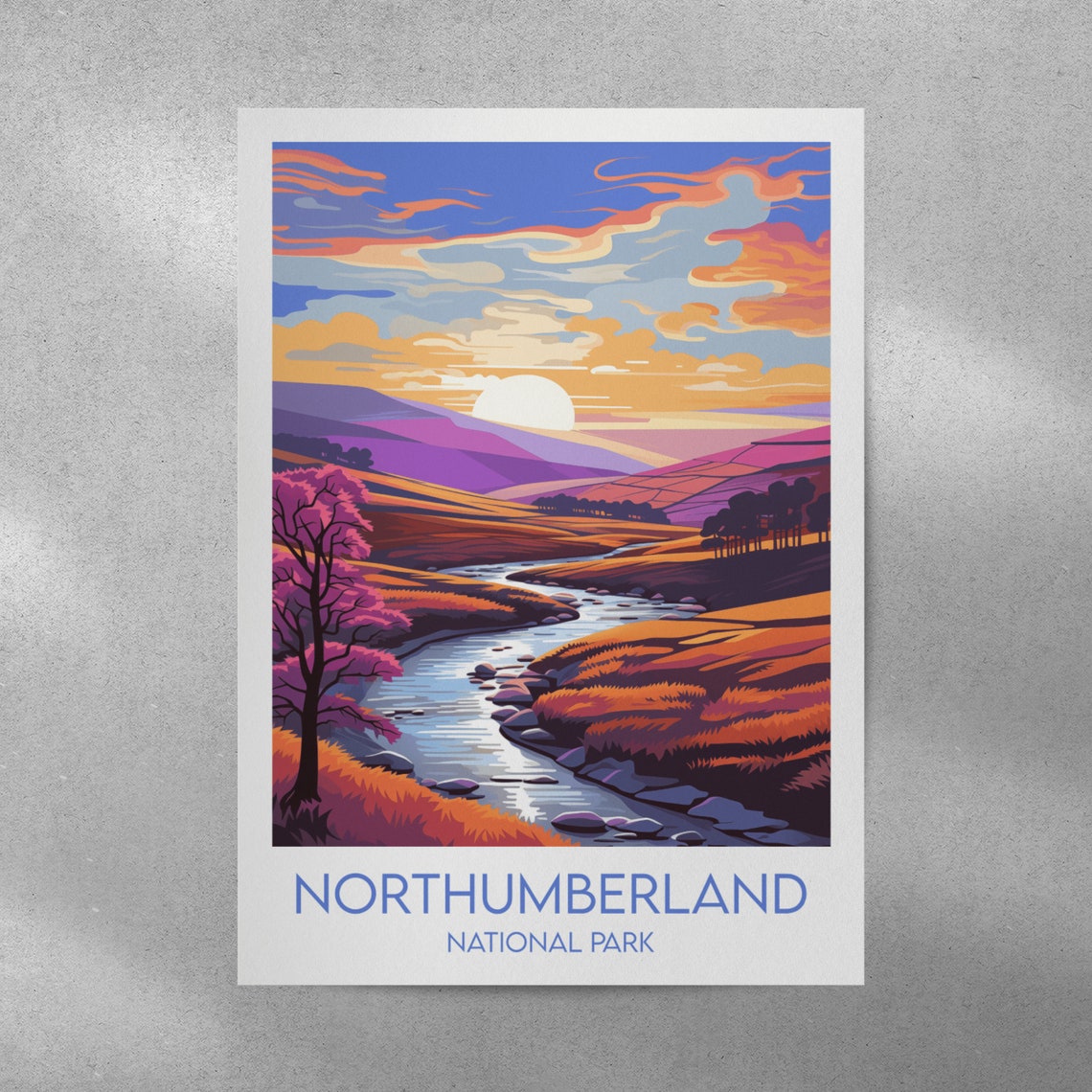 Northumberland National Park Sunset River Retro Travel Poster - Image 2