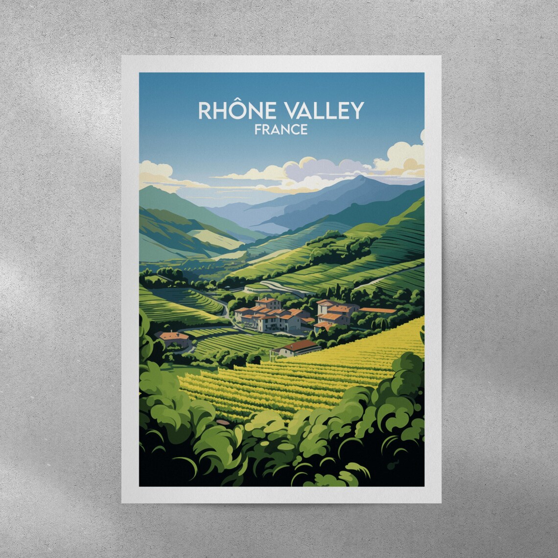 Rhone Valley France Vineyard Village Valley Golden Hills Travel Poster - Image 4