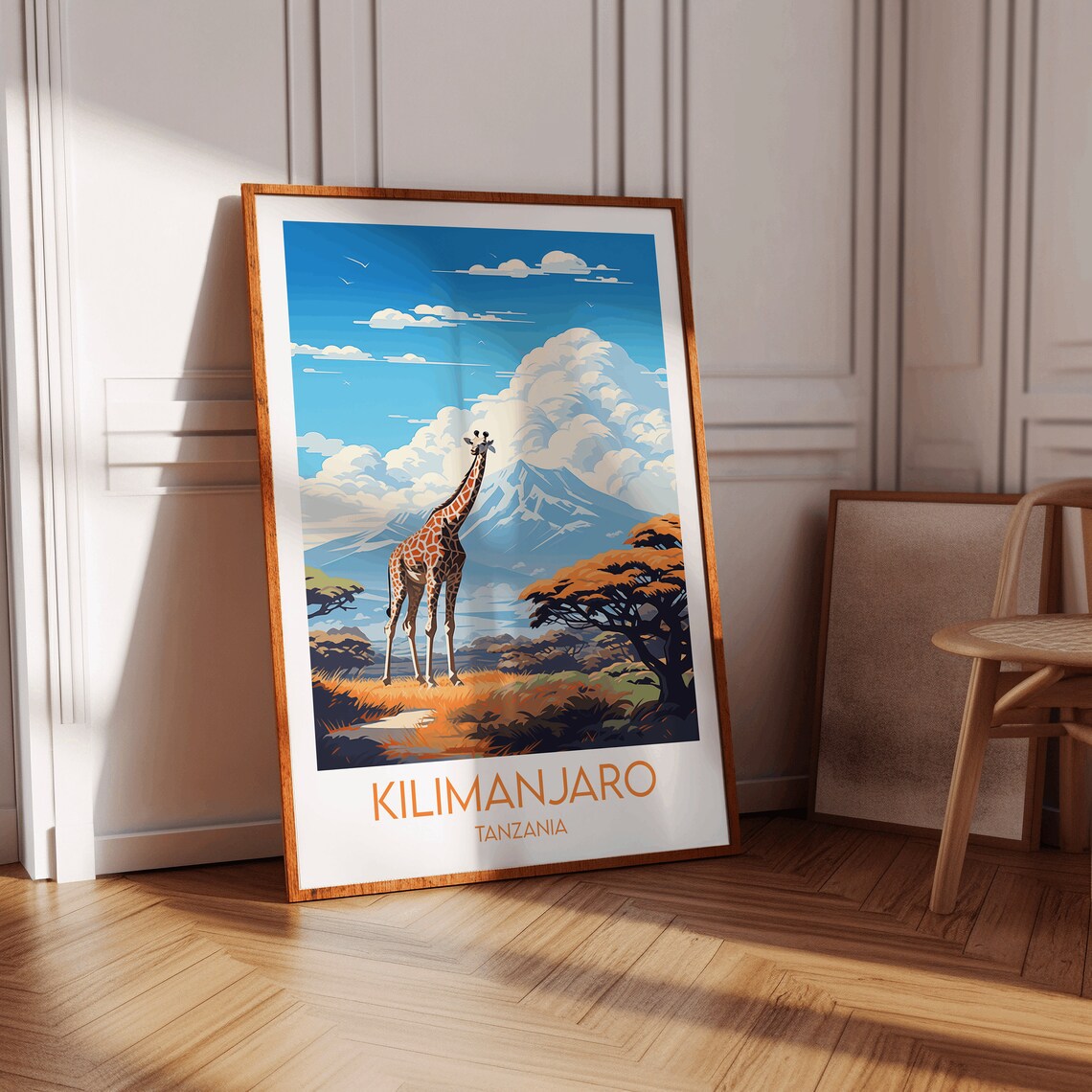 Kilimanjaro Tanzania Giraffe Savanna Mountain Travel Poster Art - Image 4