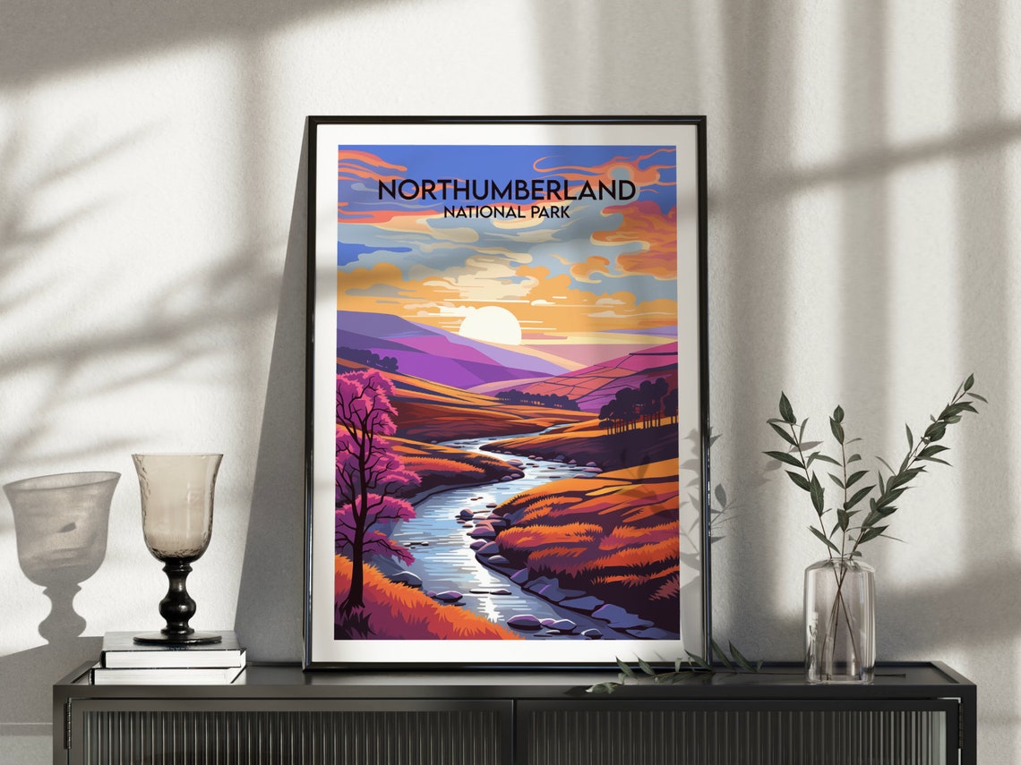 Northumberland National Park River Sunset Vintage Travel Poster - Image 3