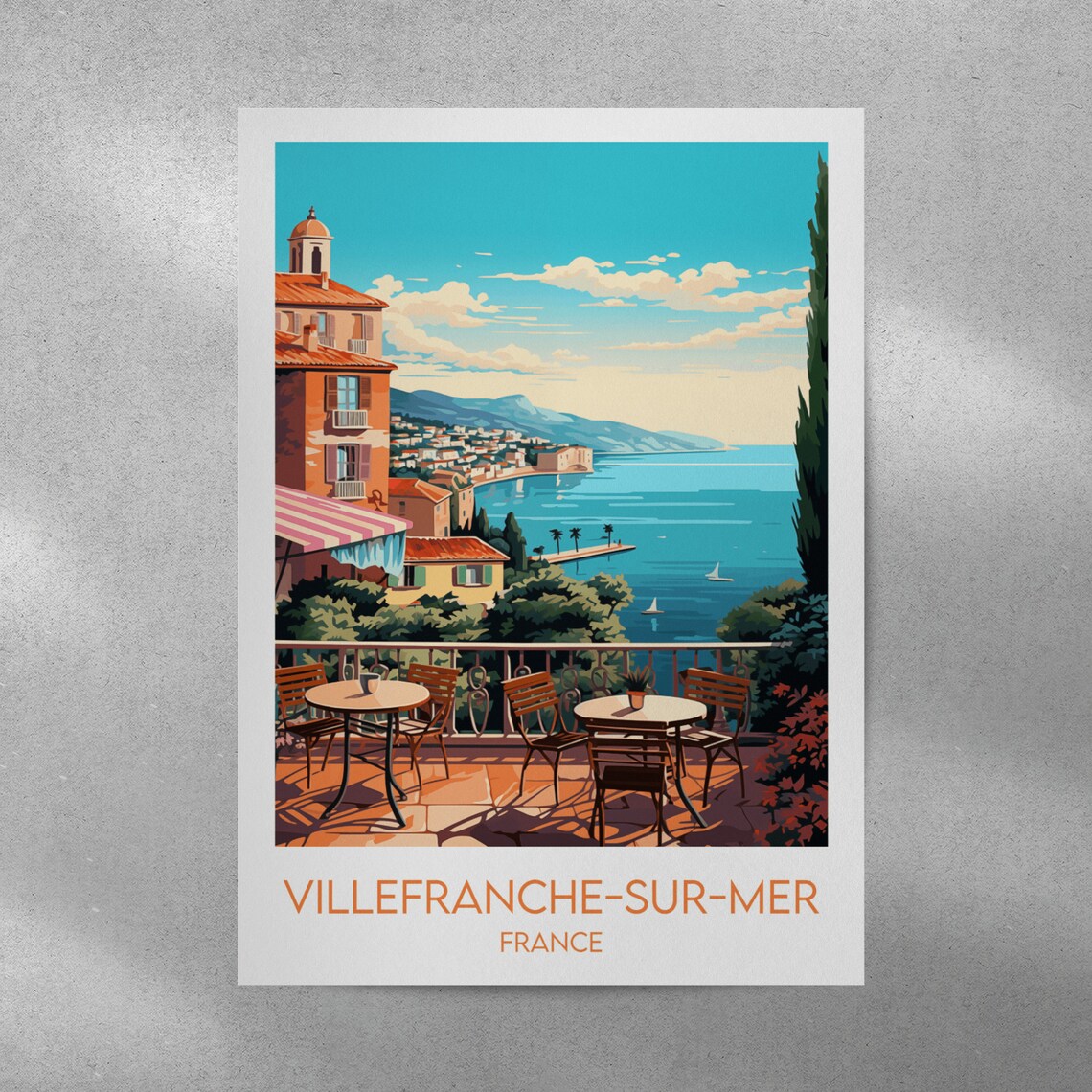 Villefranche Sur Mer France Riviera Coast Cafe Colorful Travel Poster - Image 5