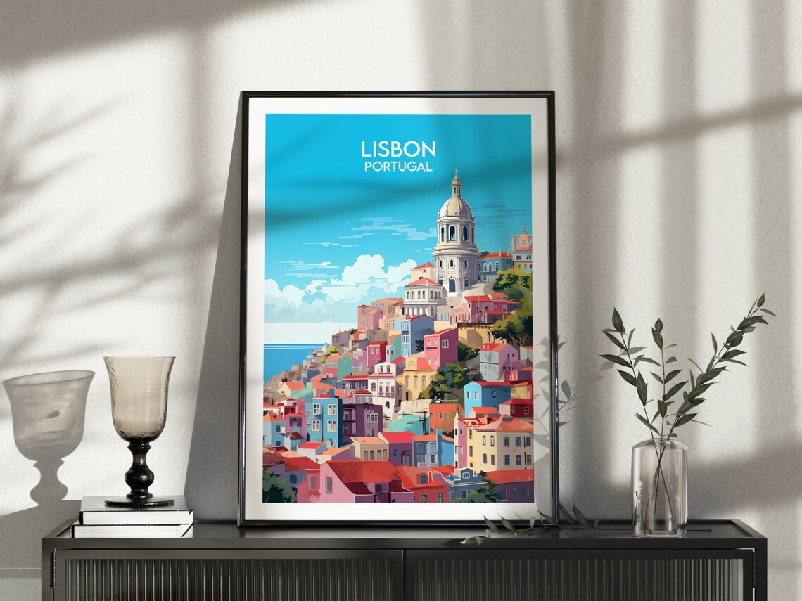 Sunny Lisbon Portugal Colorful Hillside Cityscape Travel Poster - Image 5