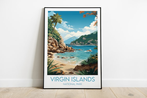 Virgin Islands National Park Rocky Cove Tropical Beach Travel Poster