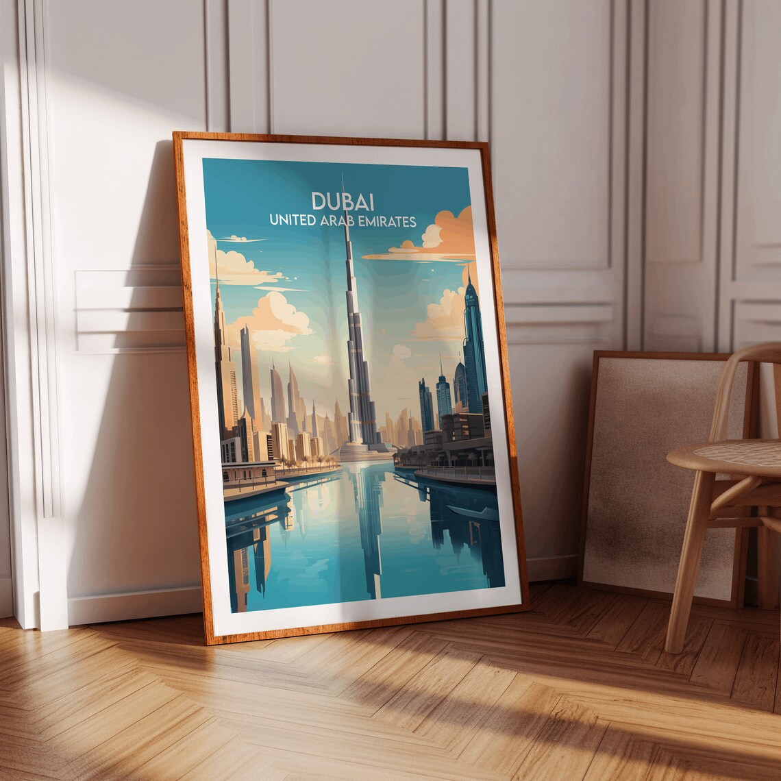 Dubai United Arab Emirates Burj Khalifa Skyline Vintage Travel Poster - Image 3
