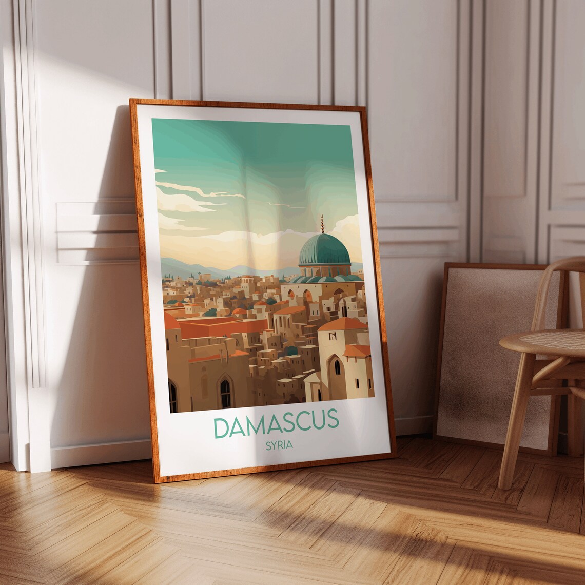 Damascus Syria Cityscape Mosque Dome Warm Hues Travel Poster - Image 2