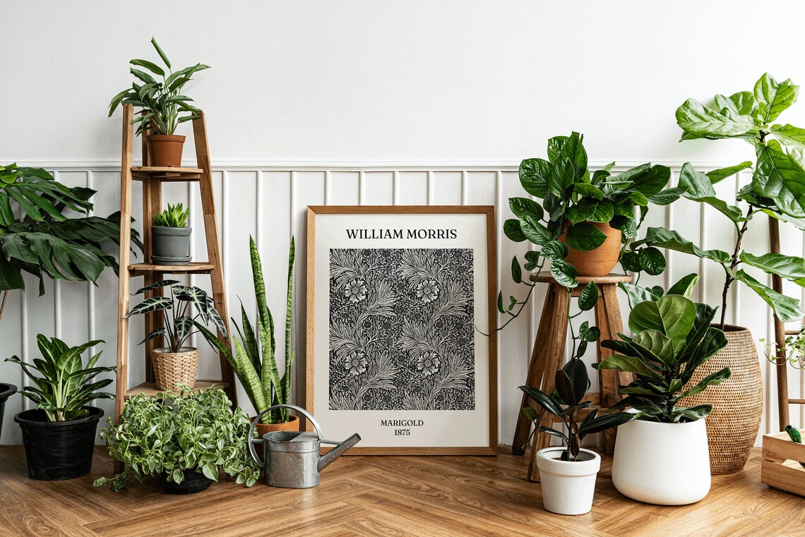 William Morris Marigold Black and White Art Print - Image 3
