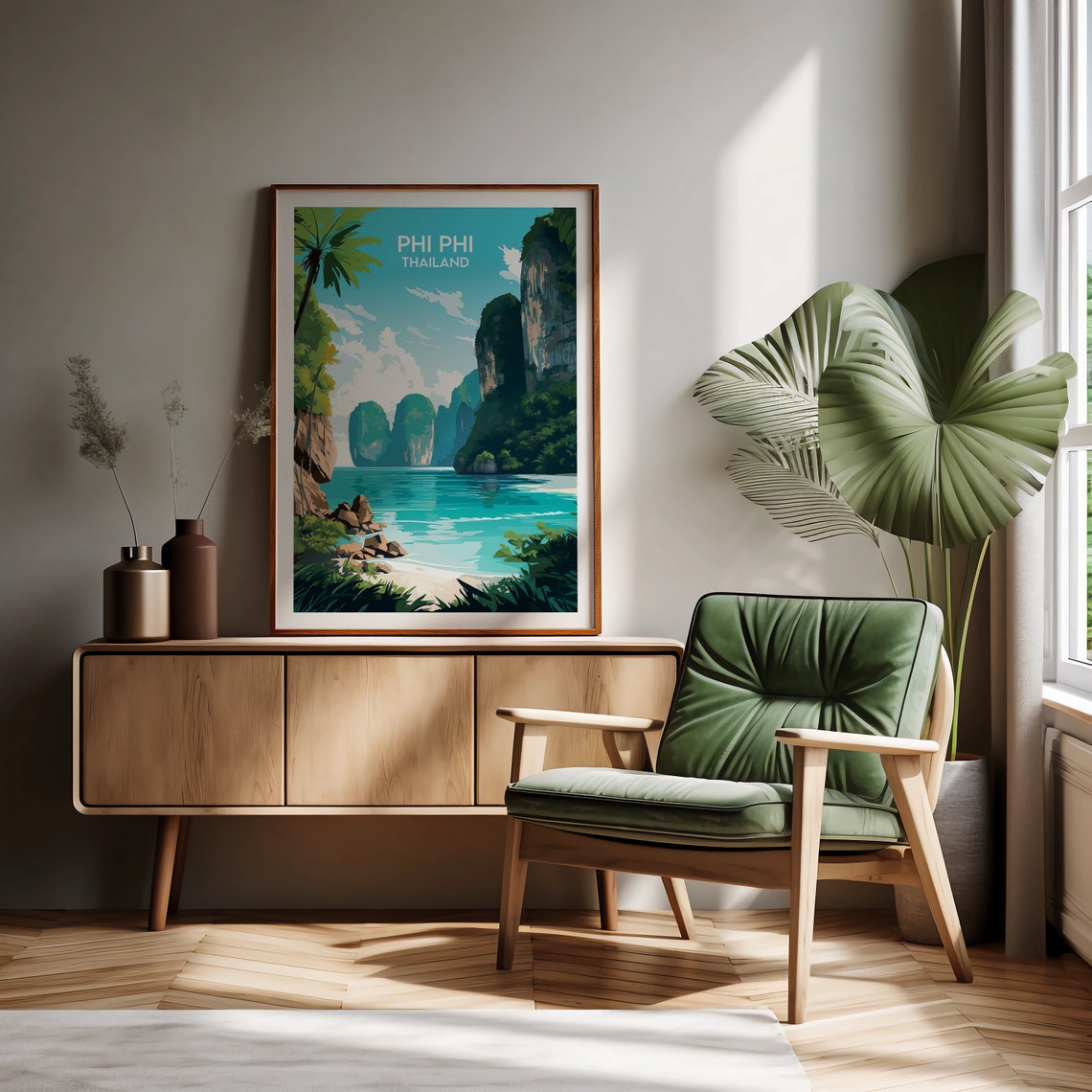 Phi Phi Thailand Turquoise Bay Limestone Cliffs Island Travel Poster - Image 2