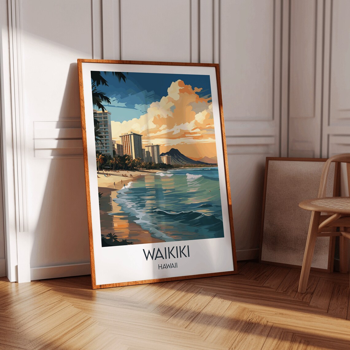 Waikiki Hawaii Beach Diamond Head Ocean Surf Retro Travel Poster - Image 2