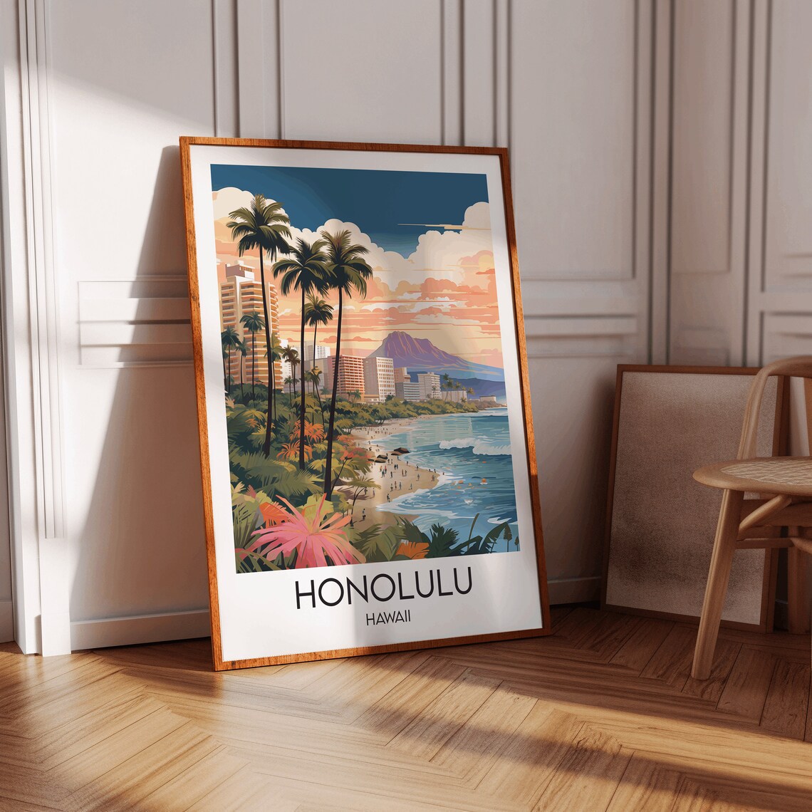 Honolulu Travel Poster, Hawaii Custom Personalised Gift - Image 2