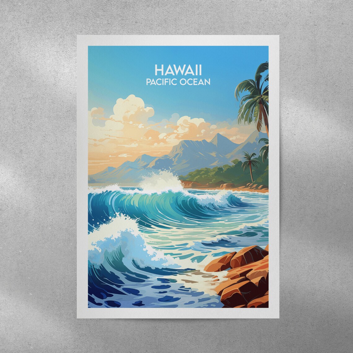 Hawaii Pacific Ocean Blue Surf Waves Retro Travel Art Poster - Image 4