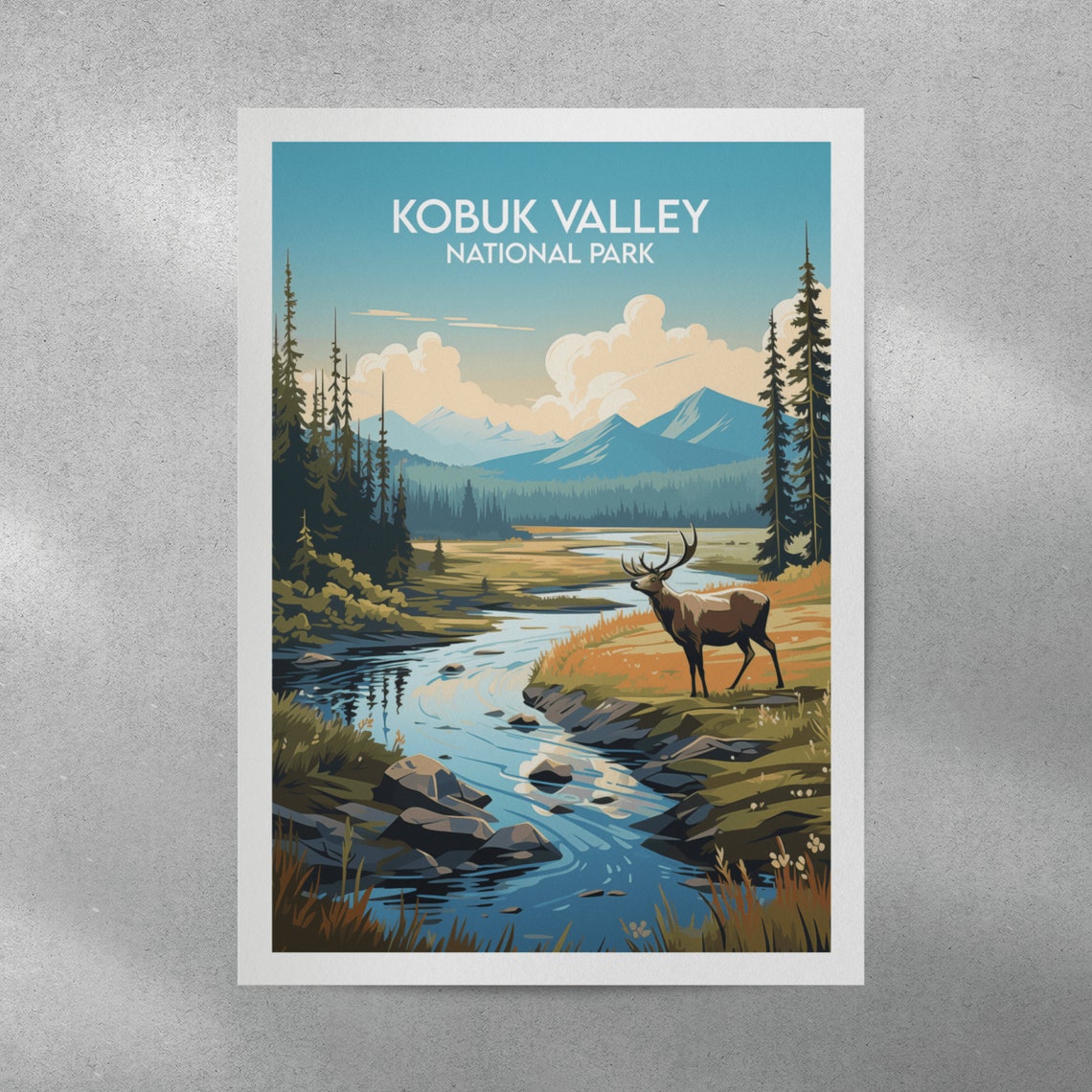 Kobuk Valley National Park Elk by River Mountain Scenic Poster - Image 2