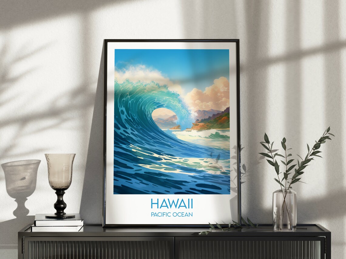Hawaii Pacific Ocean Giant Surf Barrel Wave Vintage Travel Poster - Image 3
