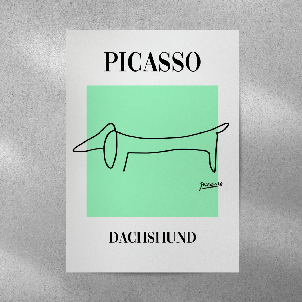 Picasso Dachshund Line Art Green Exhibition Style Dog Art Print - Image 3