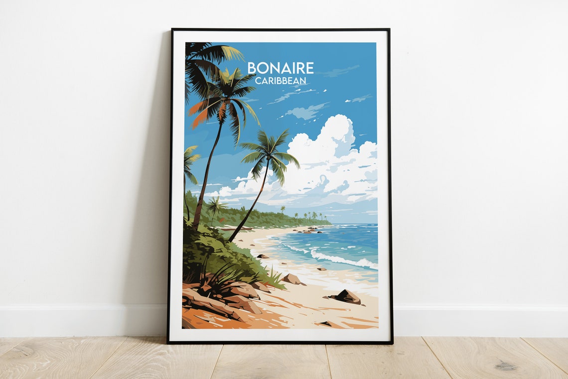 Bonaire Travel Print Caribbean Poster Custom Personalised Wedding Birthday Gift