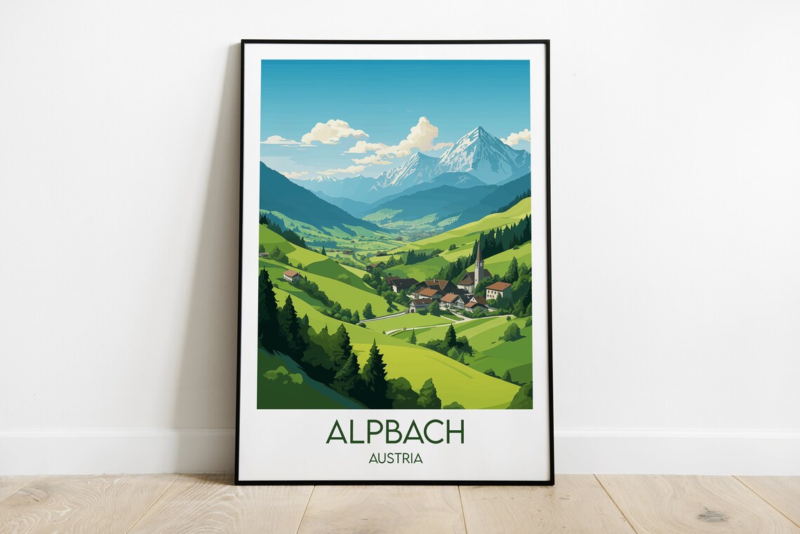 Alpbach Austria Alpine Village Travel Poster Snowy Mountain View Art