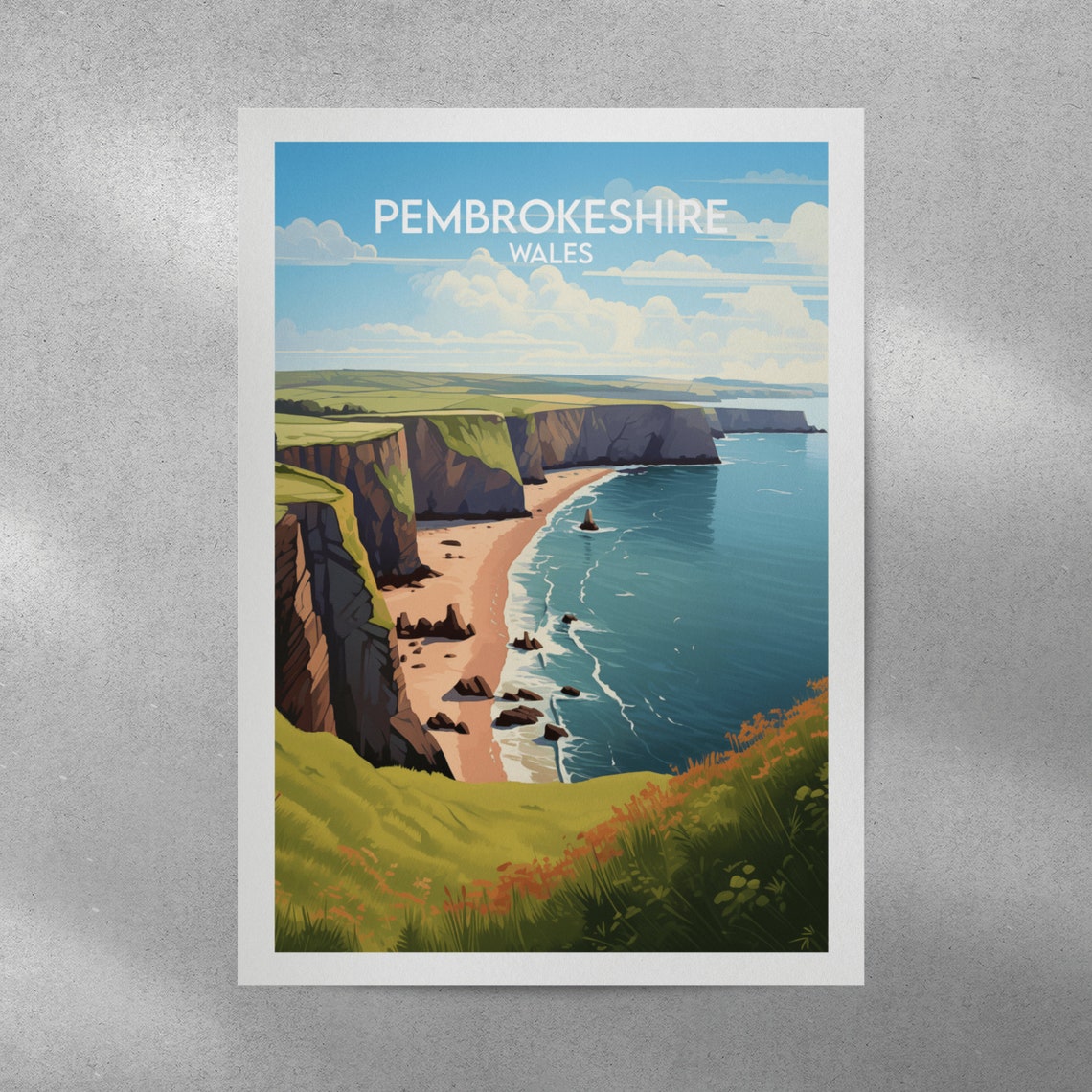 Pembrokeshire Wales Coastal Cliffs Sandy Beach Seaside Poster - Image 3