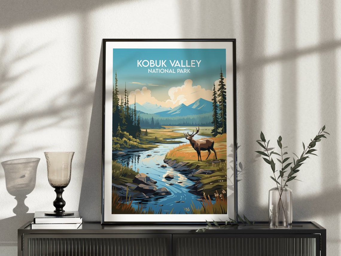 Kobuk Valley National Park Elk by River Mountain Scenic Poster - Image 3