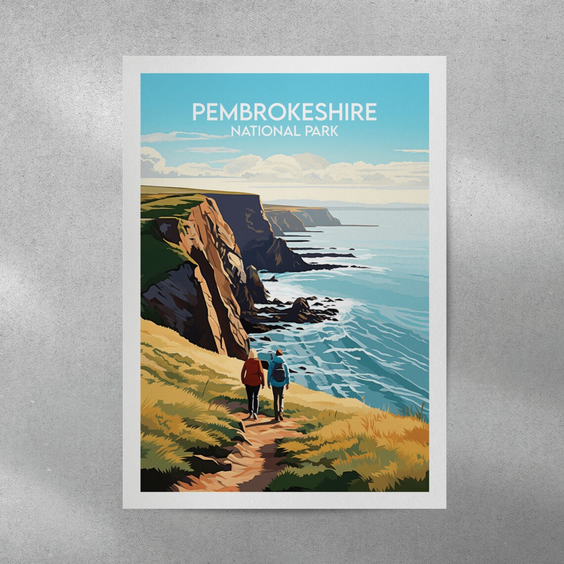 Pembrokeshire National Park Coastal Path Hikers Travel Poster - Image 2