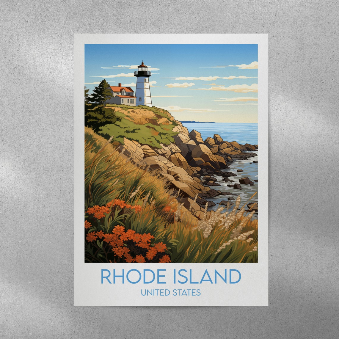 Rhode Island Lighthouse Rocky Coast Wildflowers Travel Poster - Image 4