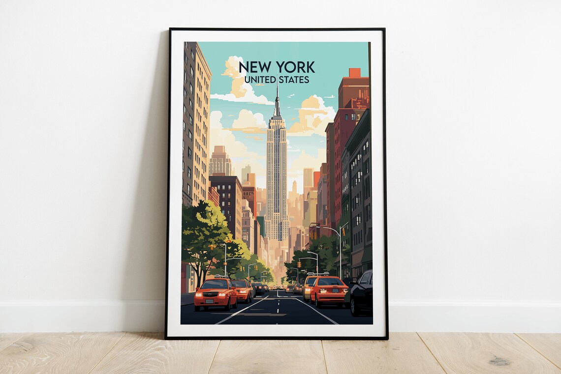 New York City Empire State Building Street Retro Travel Poster
