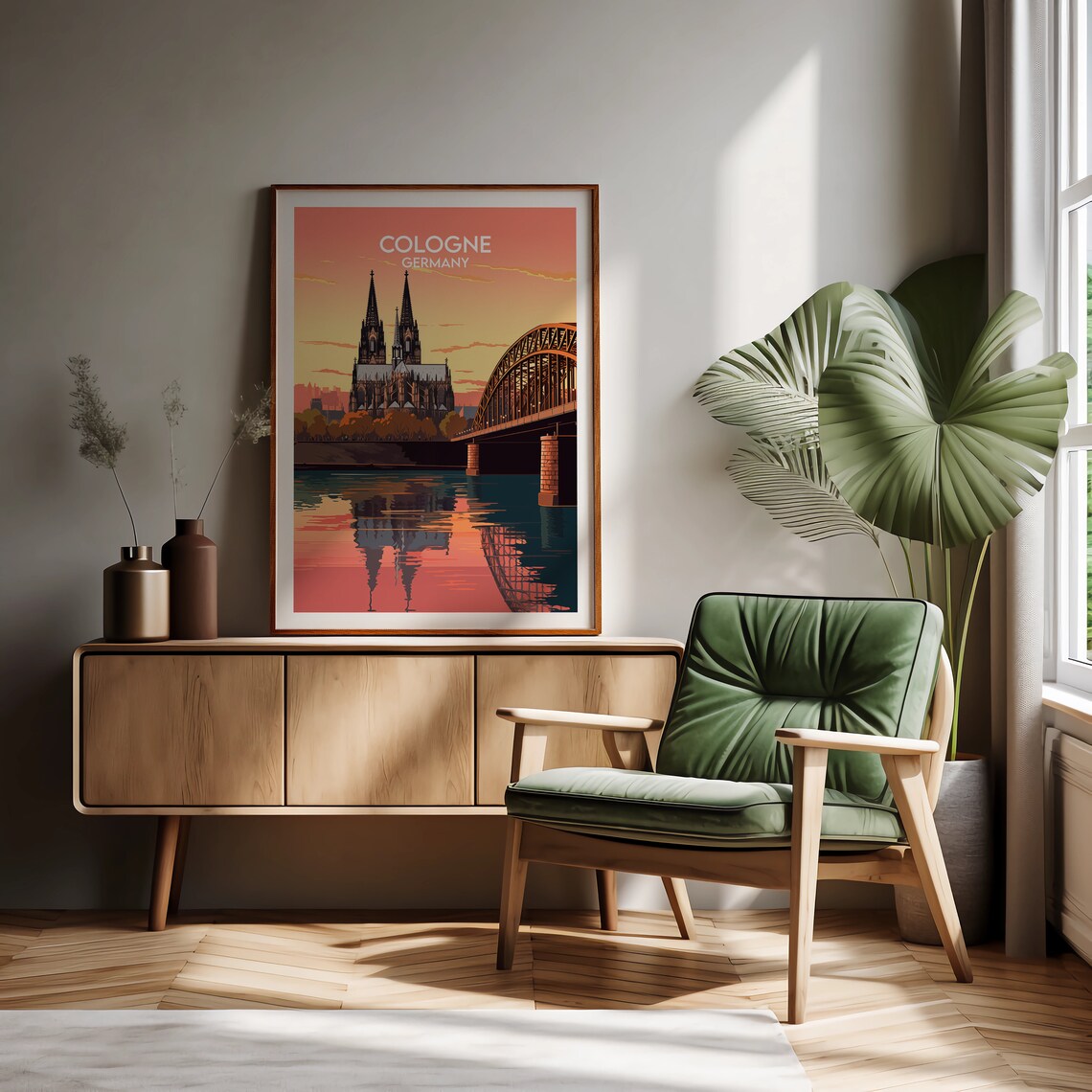 Cologne Germany Sunset Cathedral And Bridge Retro Travel Poster - Image 2