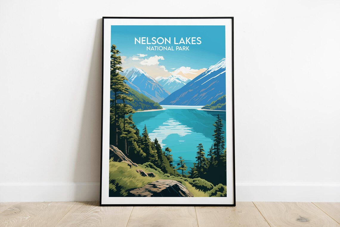 Nelson Lakes National Park Alpine Lake Mountain Travel Poster