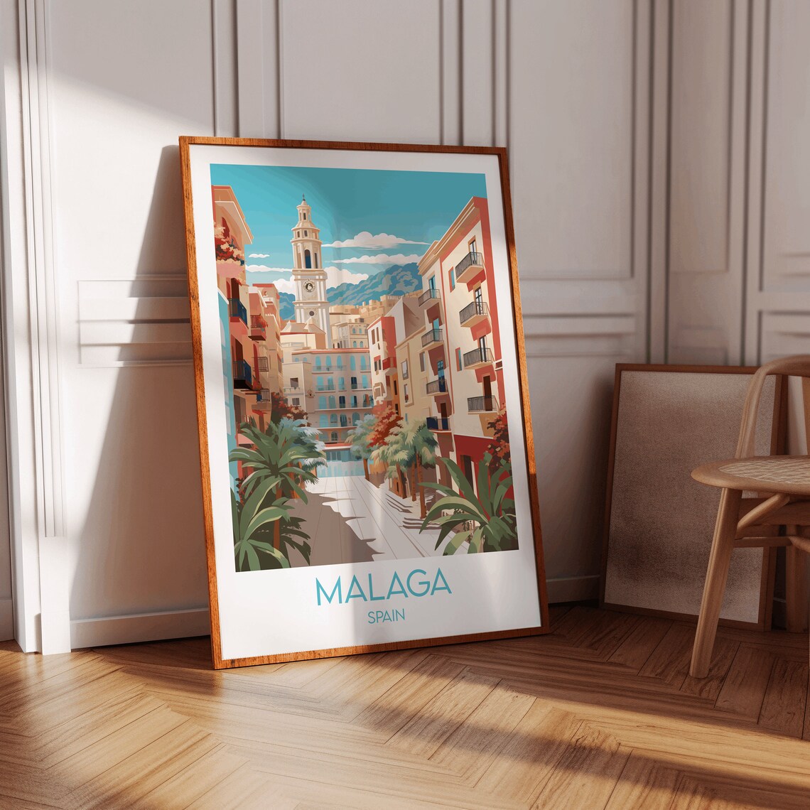 Malaga Spain Vintage Travel Illustration Mediterranean Old Town Poster - Image 3