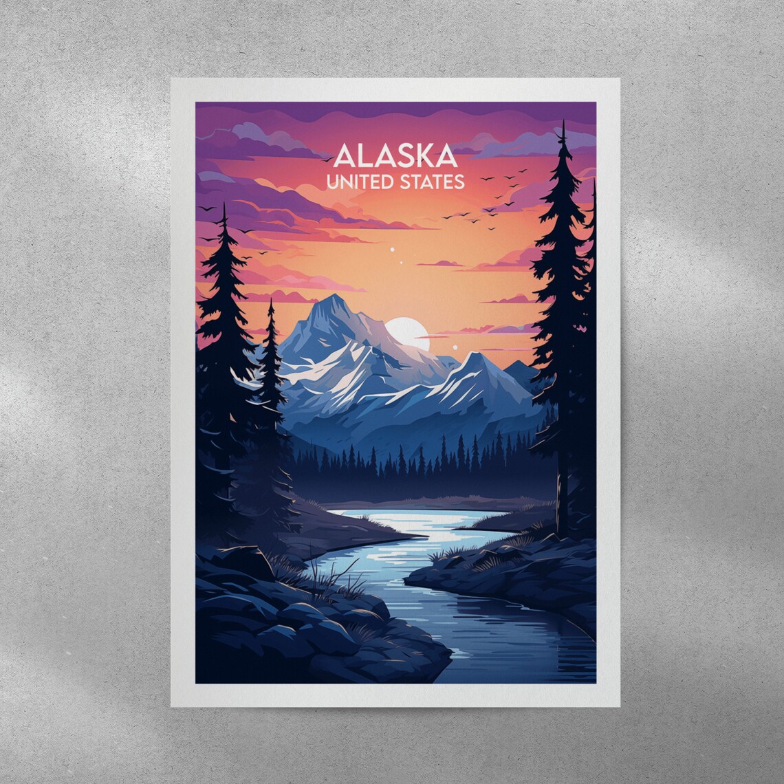 Alaska United States Mountain Sunset River Pines Travel Poster - Image 5