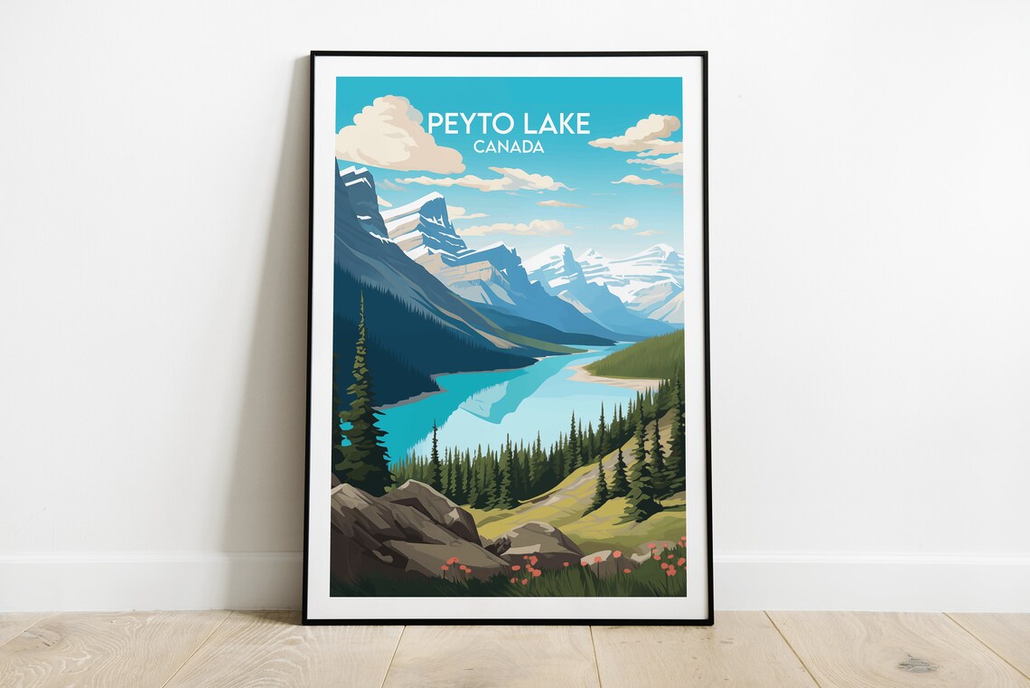 Peyto Lake Canada Turquoise Glacial Lake Vintage Travel Poster