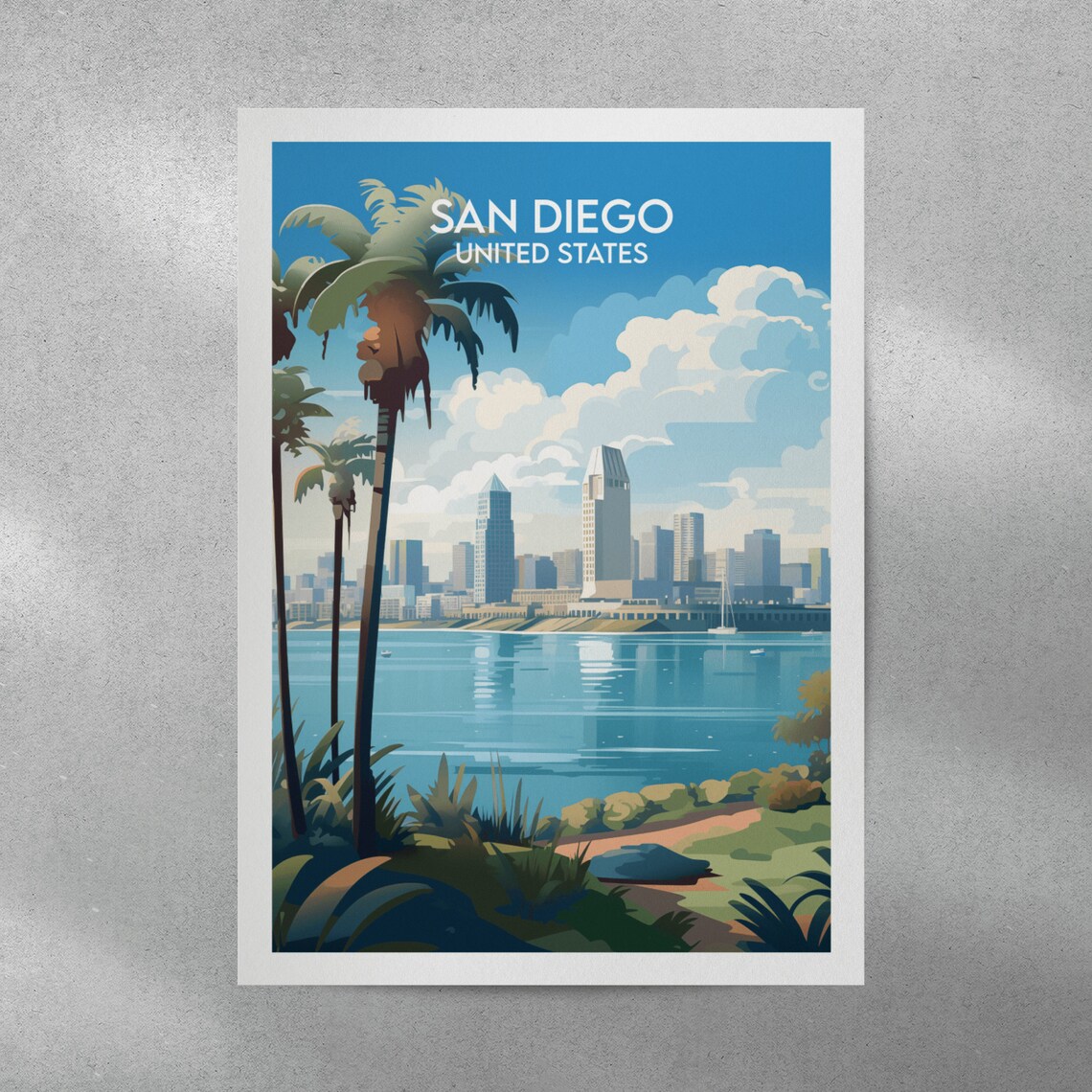 San Diego United States Skyline Bay Palm Trees Vintage Travel Poster - Image 5