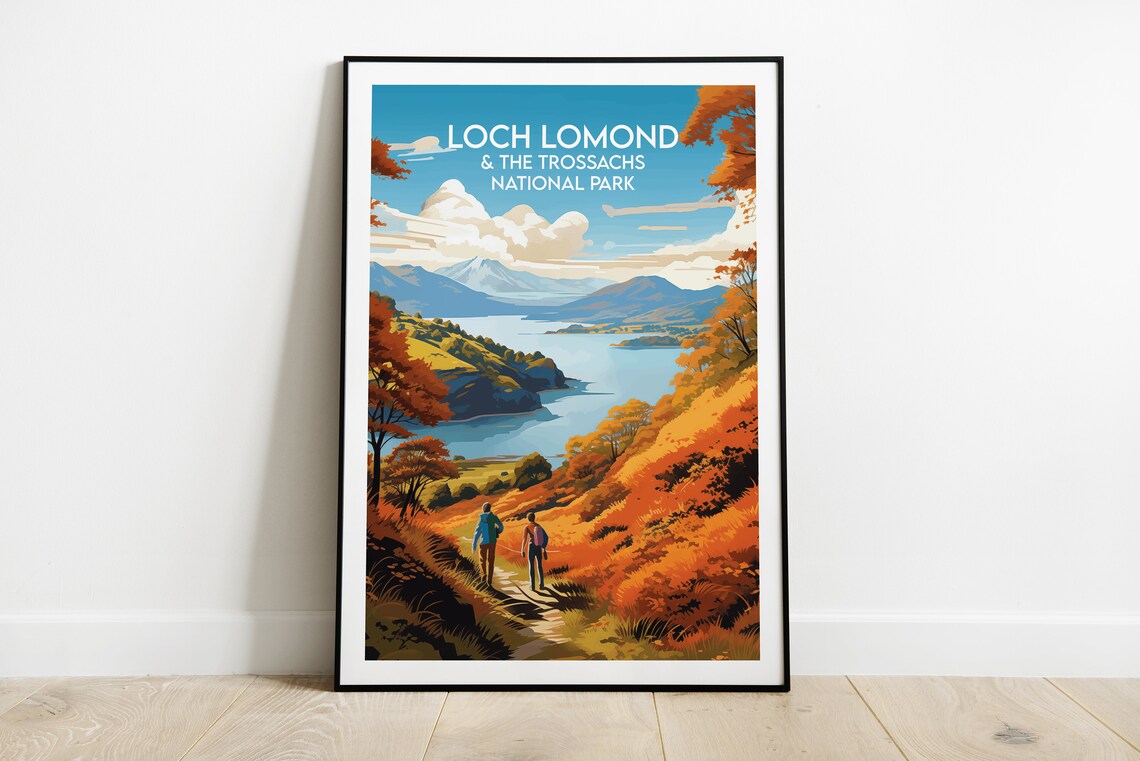 Loch Lomond and the Trossachs Scotland Autumn Lake Travel Poster