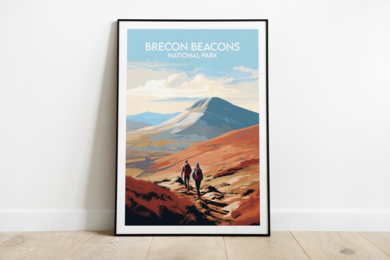 Brecon Beacons National Park Moorland Hikers Peak Travel Poster