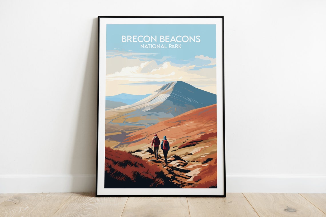 Brecon Beacons National Park Moorland Hikers Peak Travel Poster
