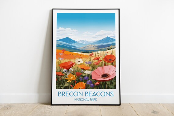 Brecon Beacons National Park Wildflower Peaks Bright Floral Travel Poster