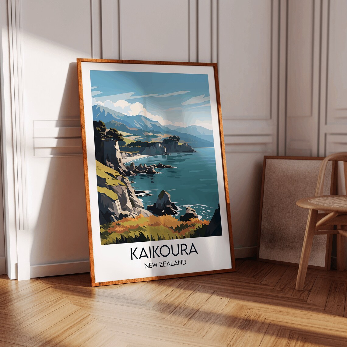 Kaikoura New Zealand Cliff Coast Turquoise Sea Scenic Travel Poster - Image 2