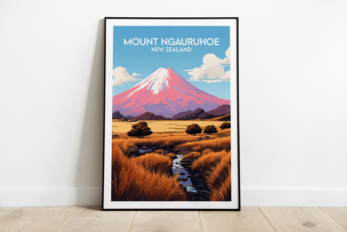 Mount Ngauruhoe Travel Poster, New Zealand