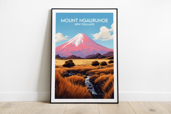 Mount Ngauruhoe Travel Poster, New Zealand