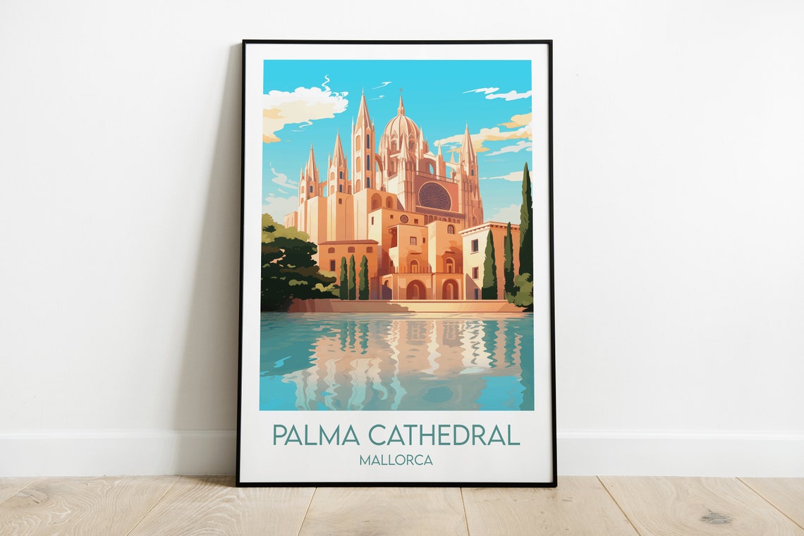 Palma Cathedral Mallorca Waterfront Gothic Facade Travel Poster