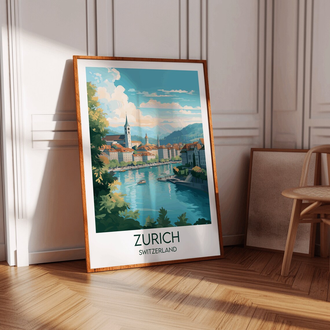 Zurich Switzerland Old Town Riverfront Vintage Travel Art Poster - Image 4