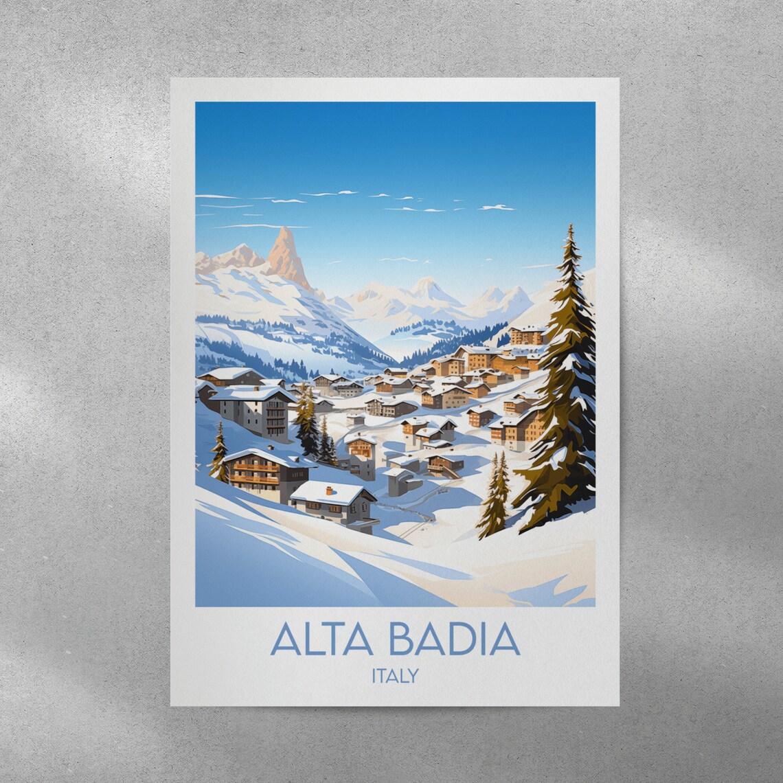 Alta Badia Italy Ski Resort Dolomites Winter Village Travel Poster - Image 3