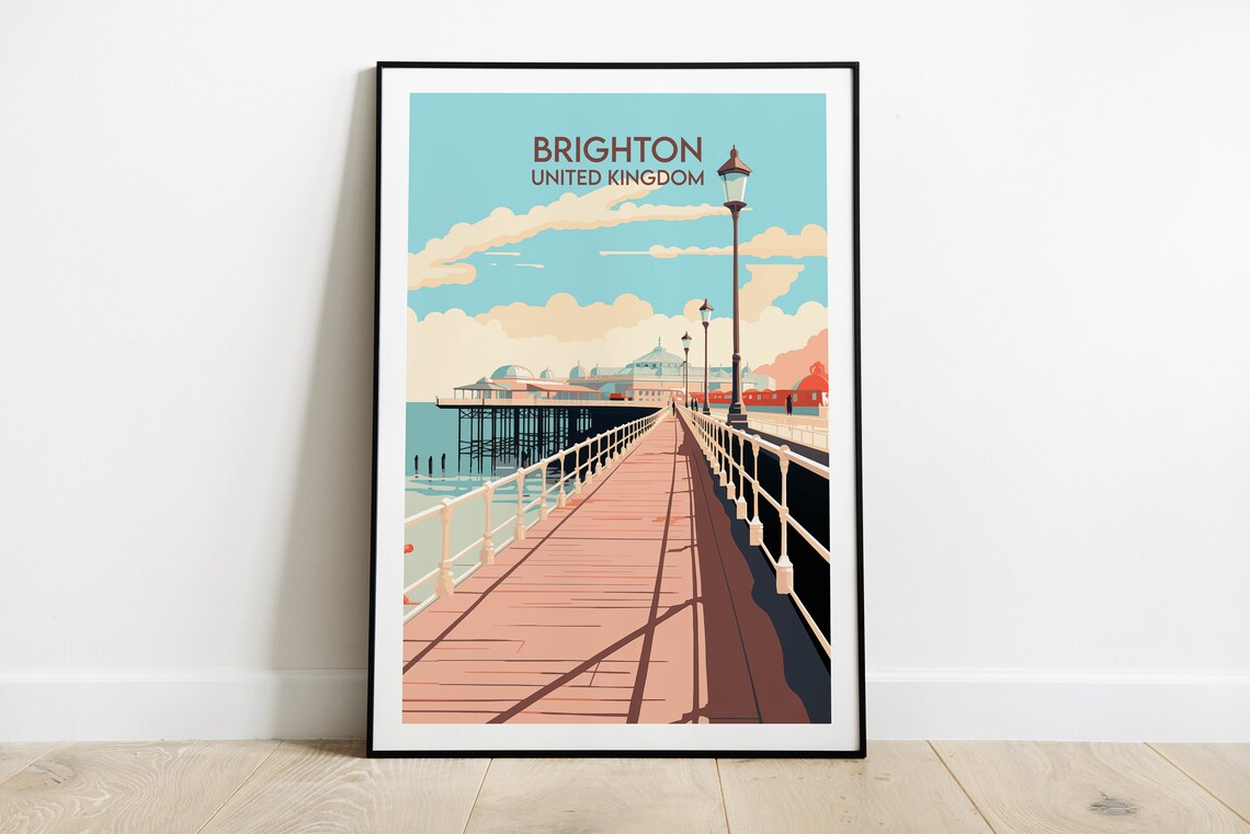 Brighton Pier United Kingdom Seaside Boardwalk View Travel Poster