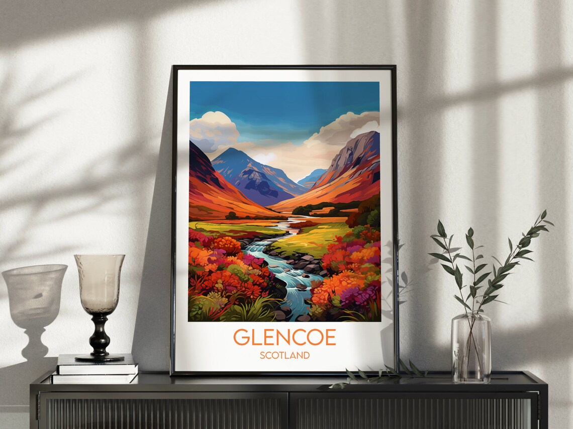 Glencoe Scotland Autumn Valley Stream Colorful Travel Poster - Image 3